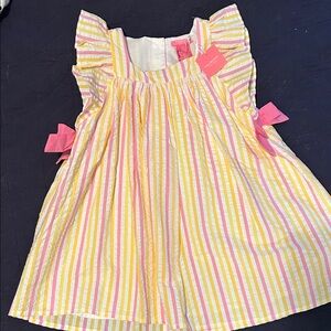 Isaac Mizrahi Striped Yellow and Pink Dress with Ruffle Sleeves